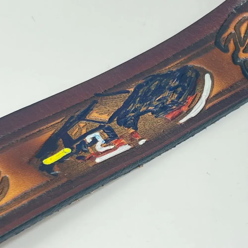 Vintage 80s Rusty Wallace Nascar Hand Tooled Leather Belt Size Medium Handmade